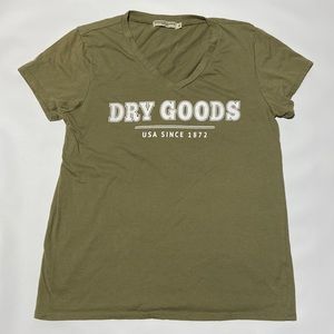Dry Goods Chance Or Fate V-Neck Tee. Olive Green. Large.
